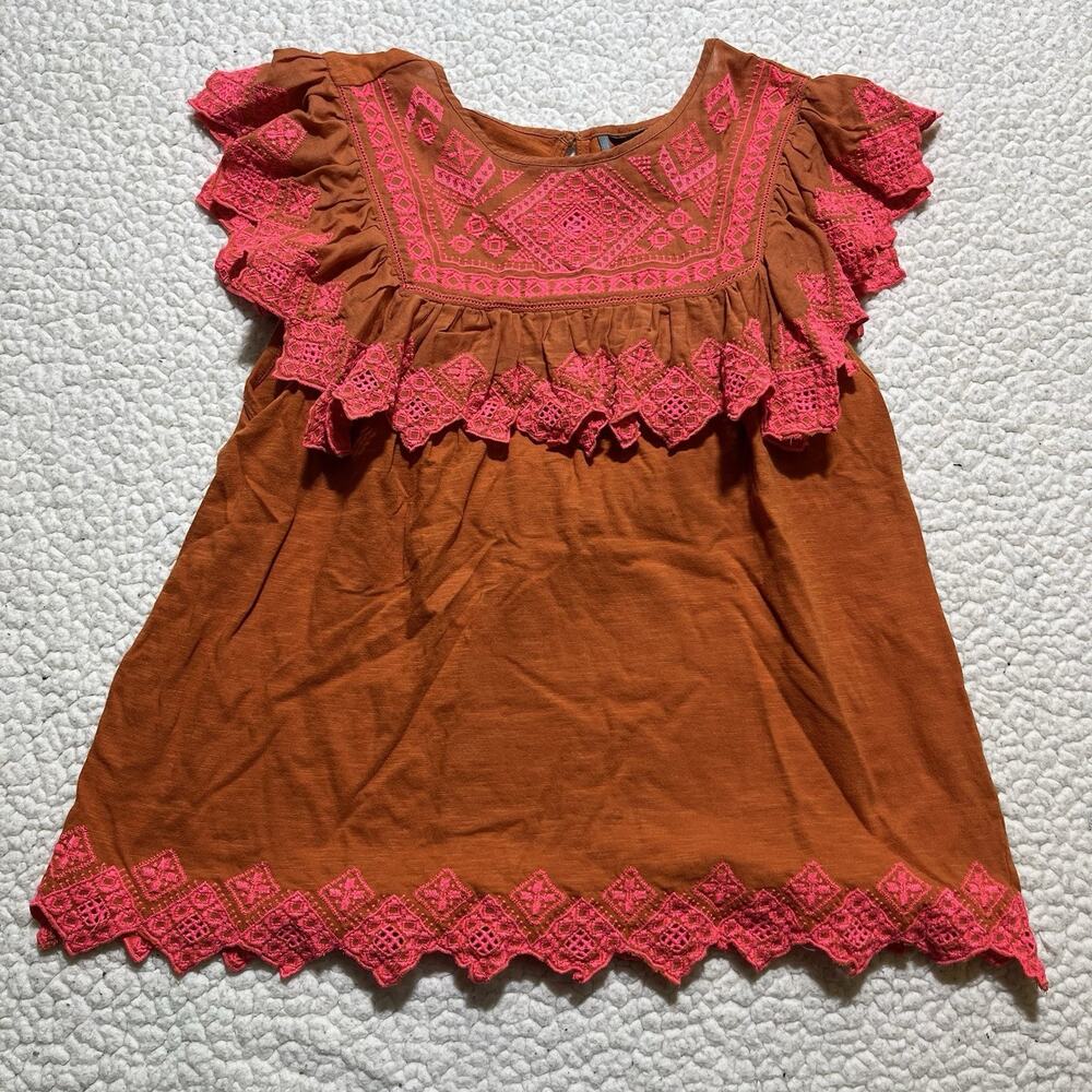 Anthropologie Rica Embroidered Crochet Boho Top Women’s XS Colorful Art Vacation
